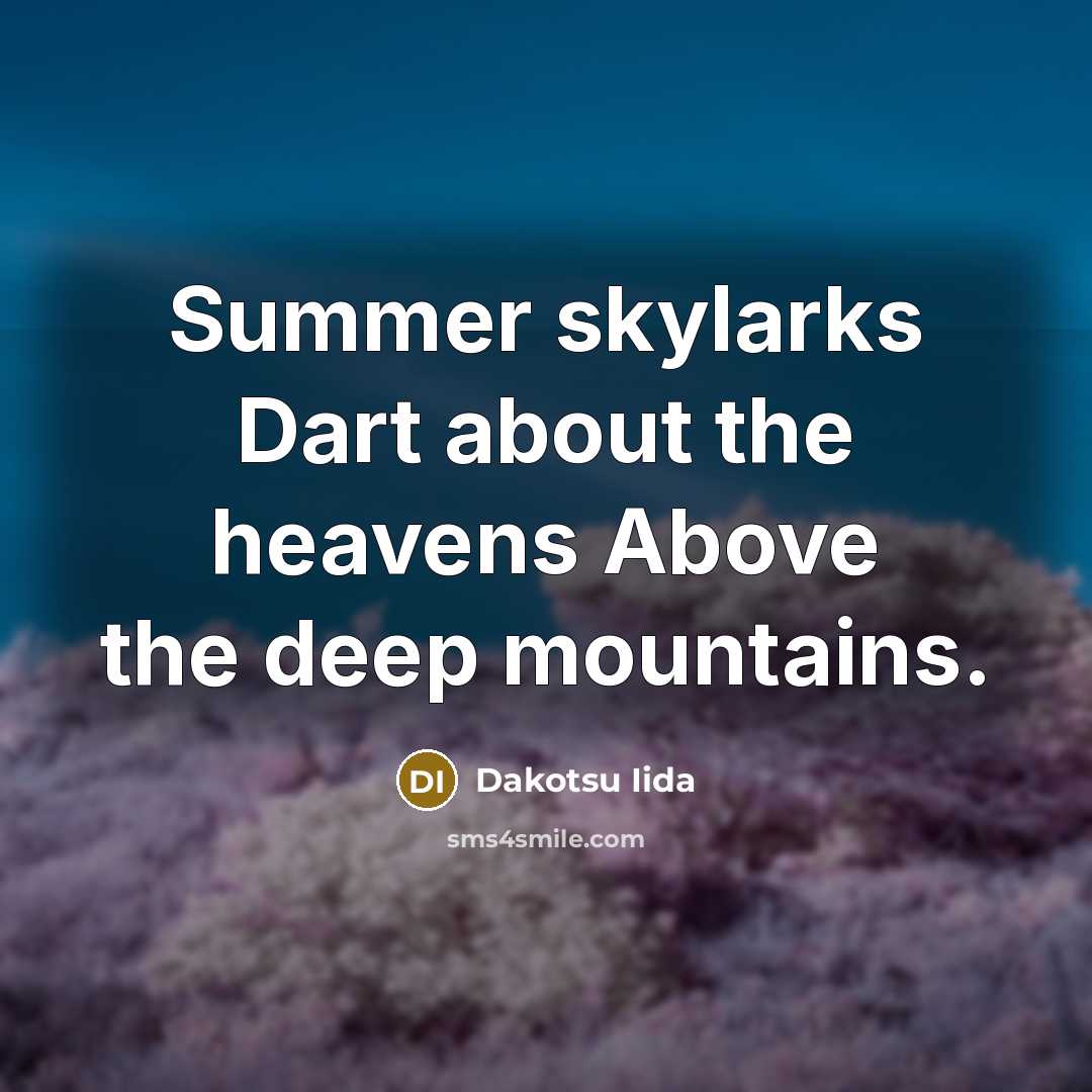 “Summer skylarks Dart about the heavens Above the deep mountains.…” quote by Dakotsu Iida