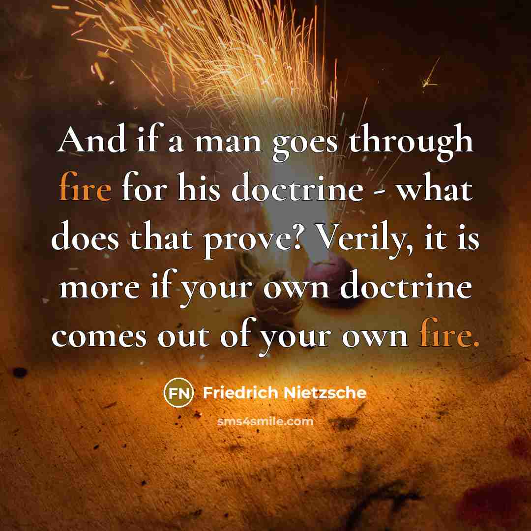 “And if a man goes through fire for his doctrine…” quote by Friedrich Nietzsche