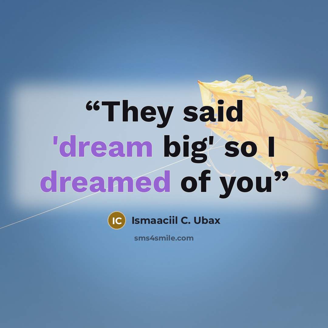 “They said 'dream big' so I dreamed of you” quote by Ismaaciil C. Ubax