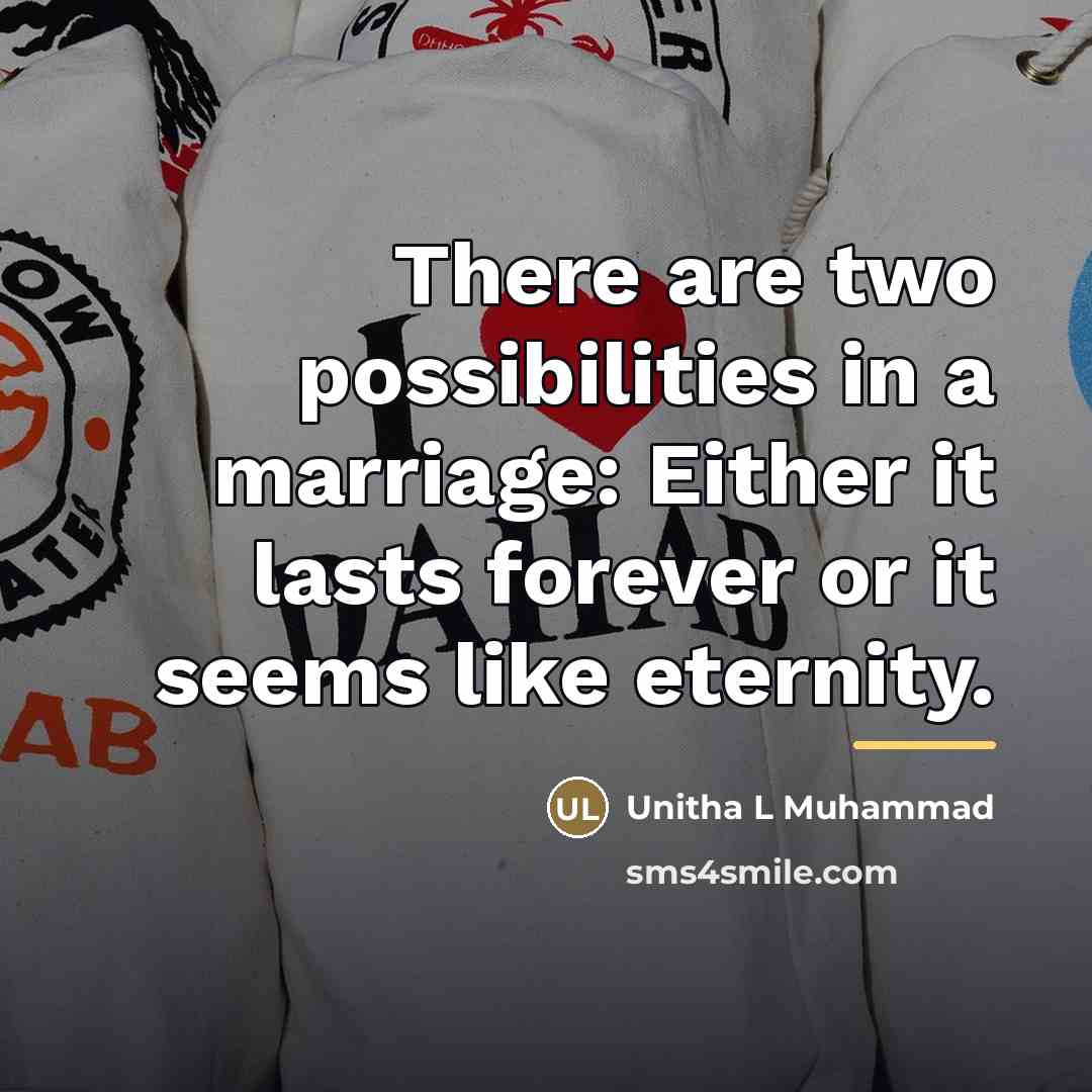 “There are two possibilities in a marriage: Either it lasts…” quote by Unitha L Muhammad