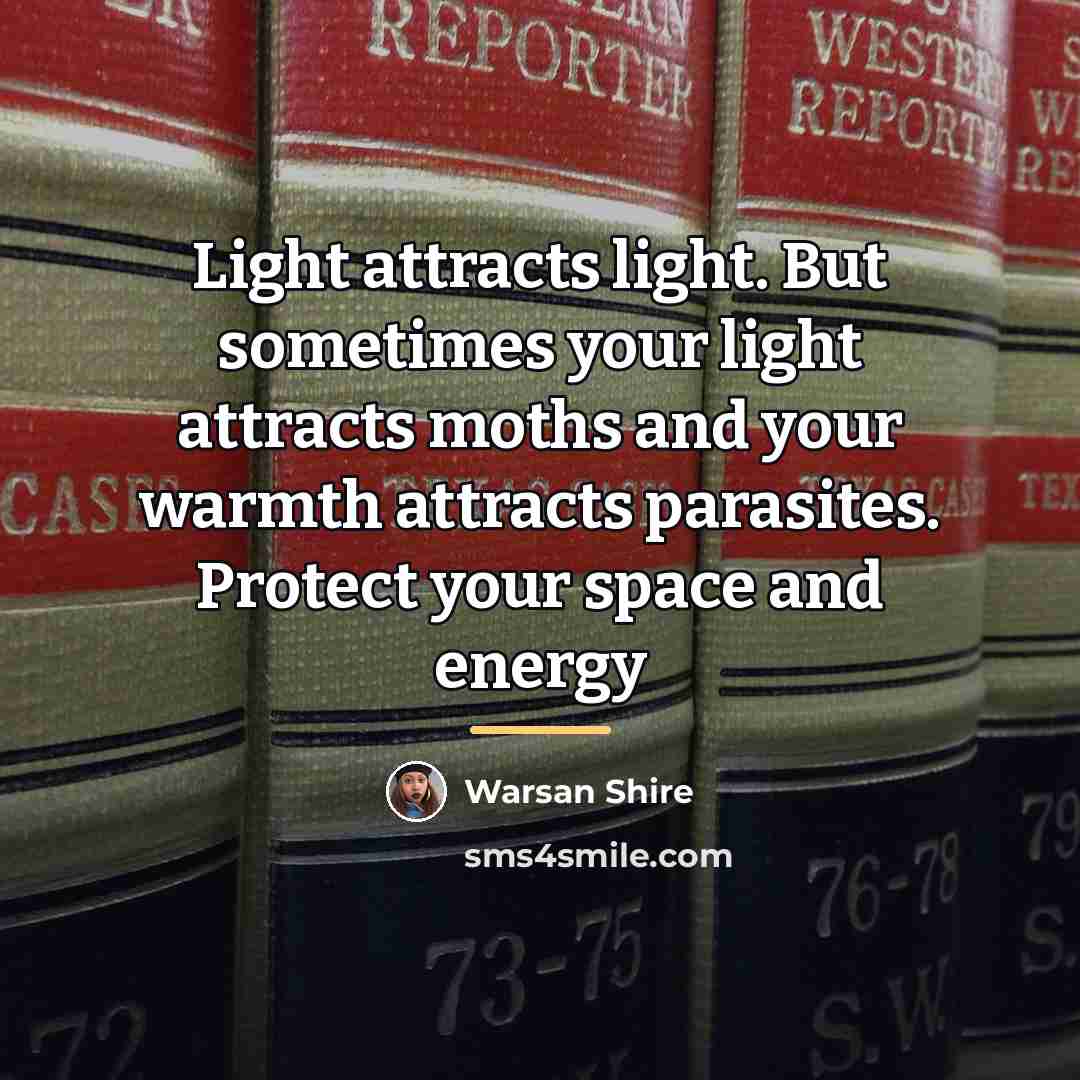 “Light attracts light. But sometimes your light attracts moths and…” quote by Warsan Shire
