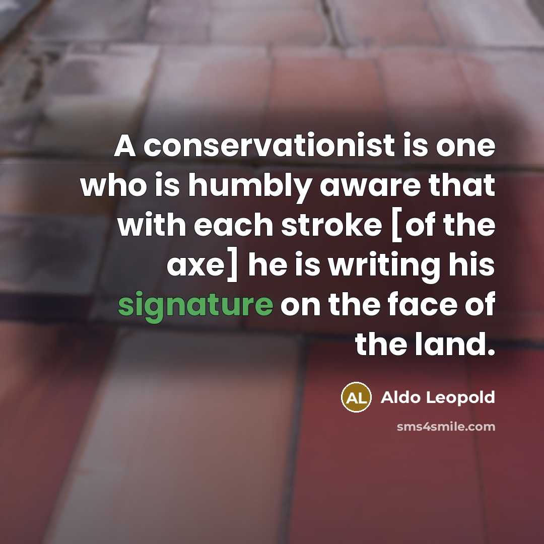 “A conservationist is one who is humbly aware that with each stroke [of the axe] he is writing his signature on the face of the land.” quote by Aldo Leopold