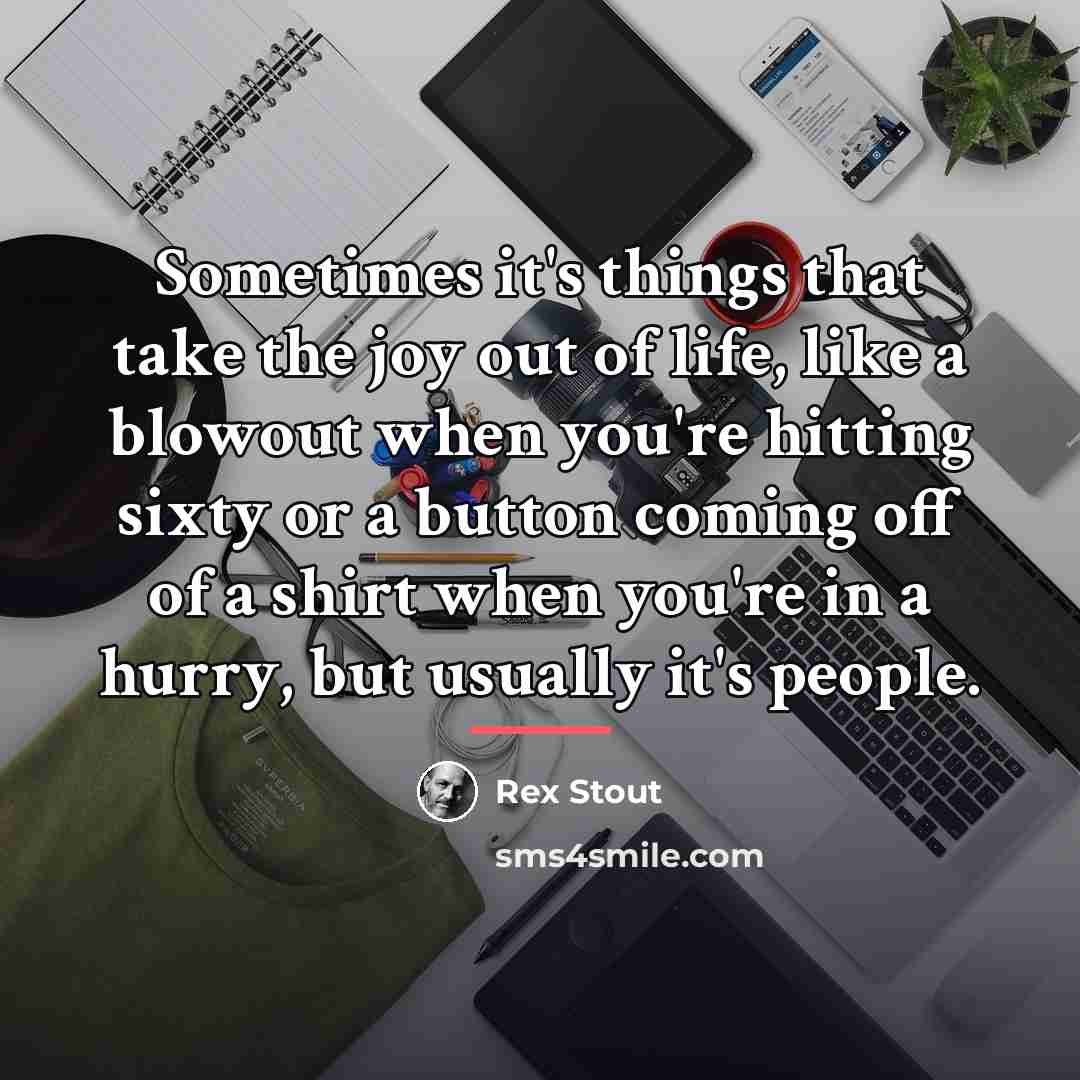 “Sometimes it's things that take the joy out of life,…” quote by Rex Stout