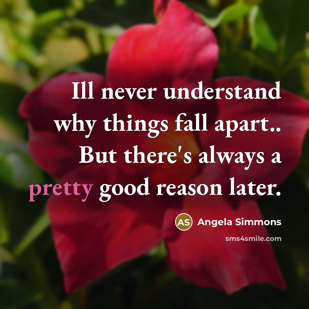 “Ill never understand why things fall apart.. But there's always a pretty good reason later.” quote by Angela Simmons