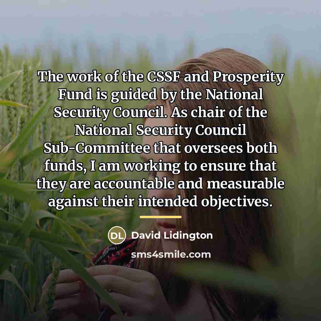 “The work of the CSSF and Prosperity Fund is guided…” quote by David Lidington