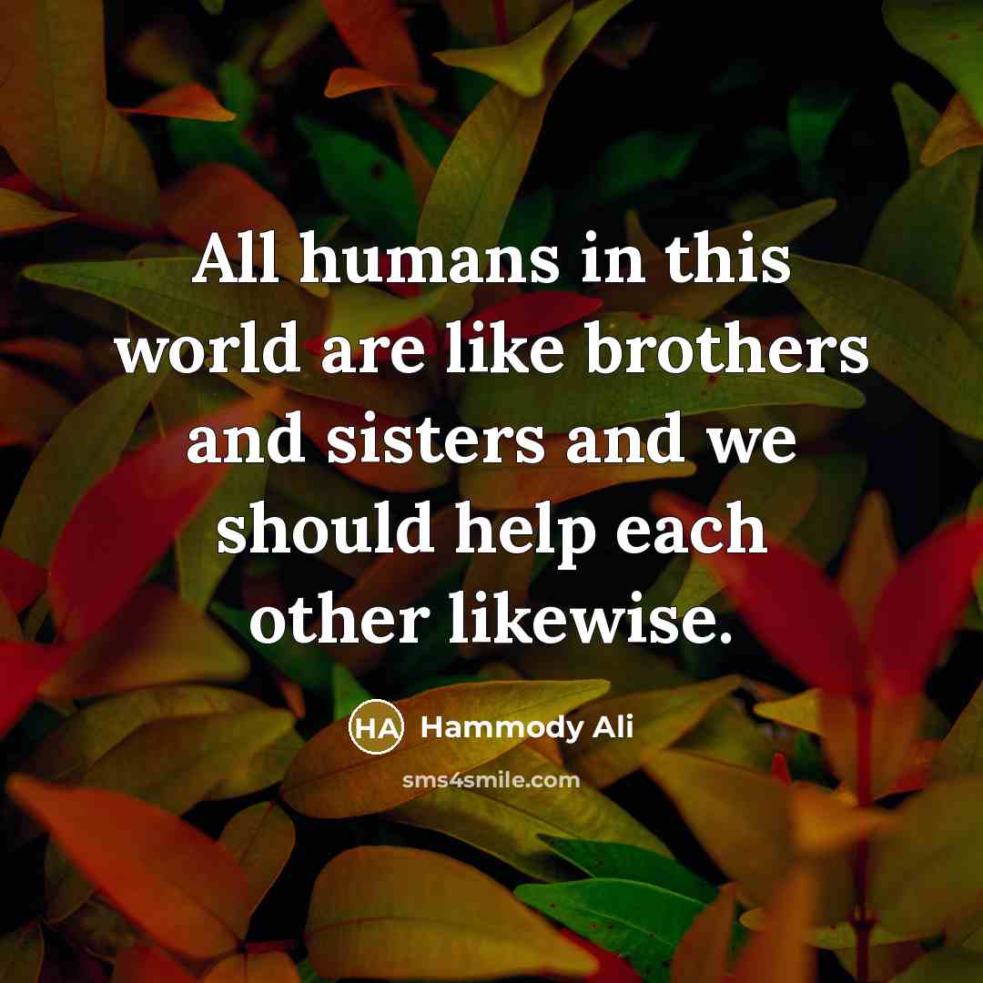 “All humans in this world are like brothers and sisters…” quote by Hammody Ali