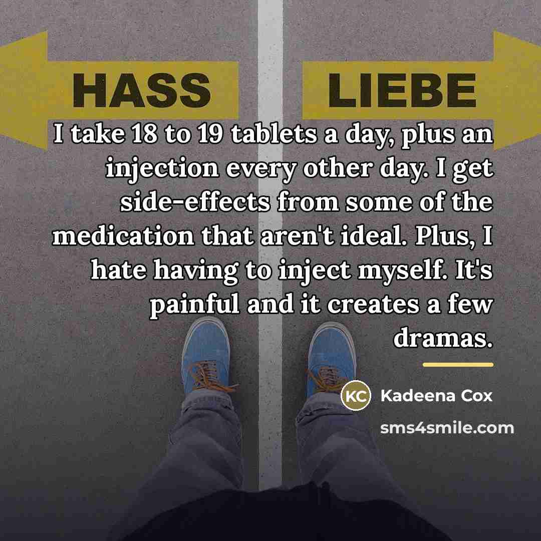“I take 18 to 19 tablets a day, plus an…” quote by Kadeena Cox