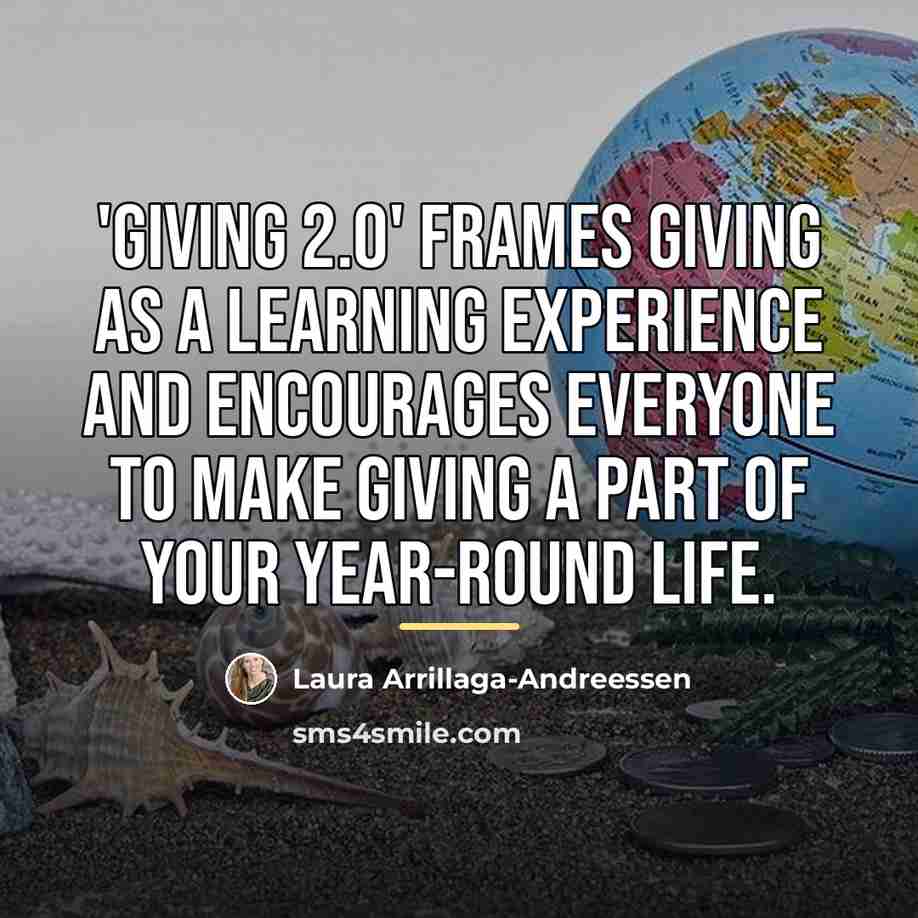 “'Giving 2.0' frames giving as a learning experience and encourages…” quote by Laura Arrillaga-Andreessen