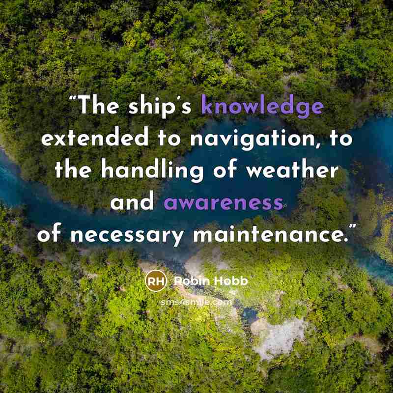 “The ship’s knowledge extended to navigation, to the handling of weather and awareness of necessary maintenance.” quote by Robin Hobb