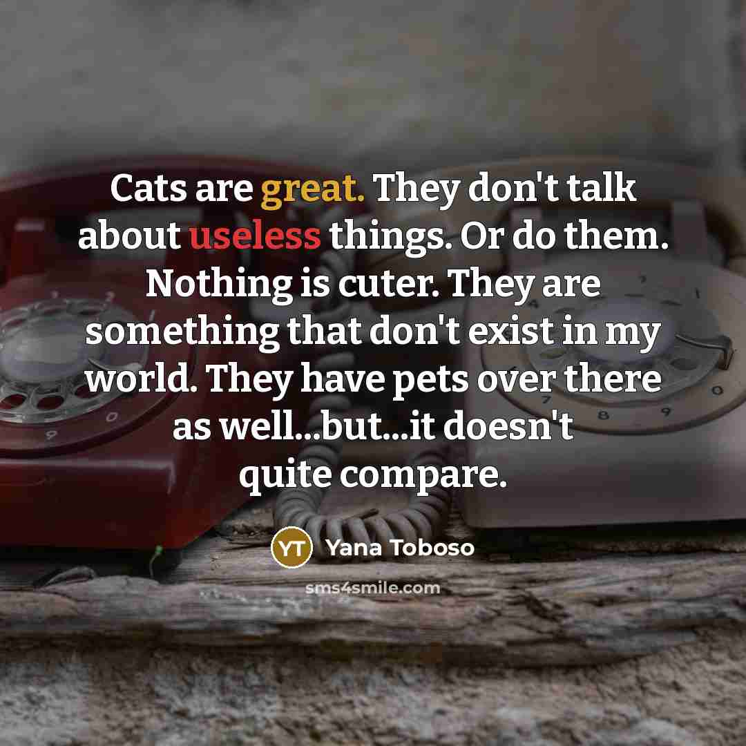 “Cats are great. They don't talk about useless things. Or…” quote by Yana Toboso
