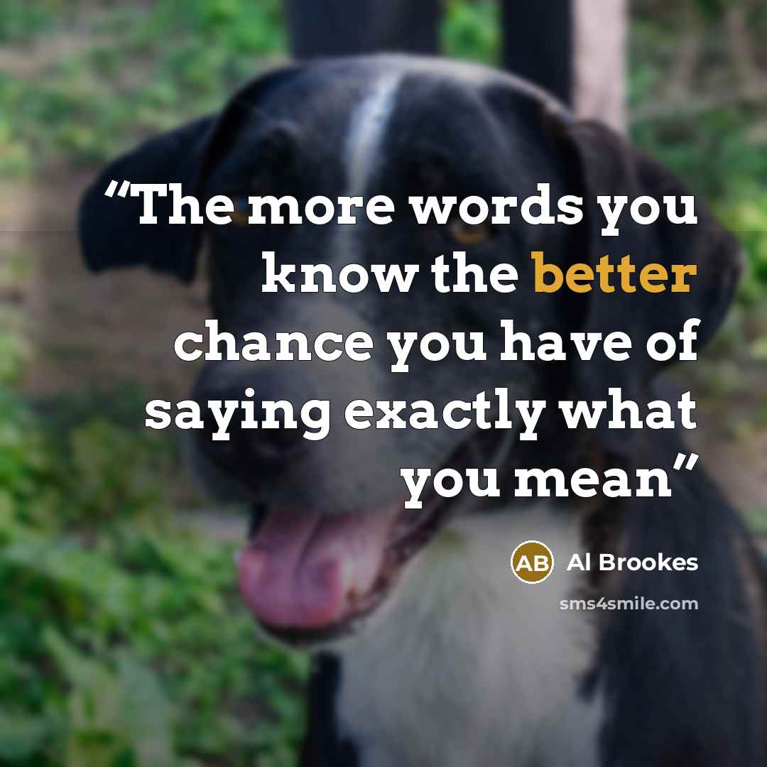 “The more words you know the better chance you have of saying exactly what you mean” quote by Al Brookes