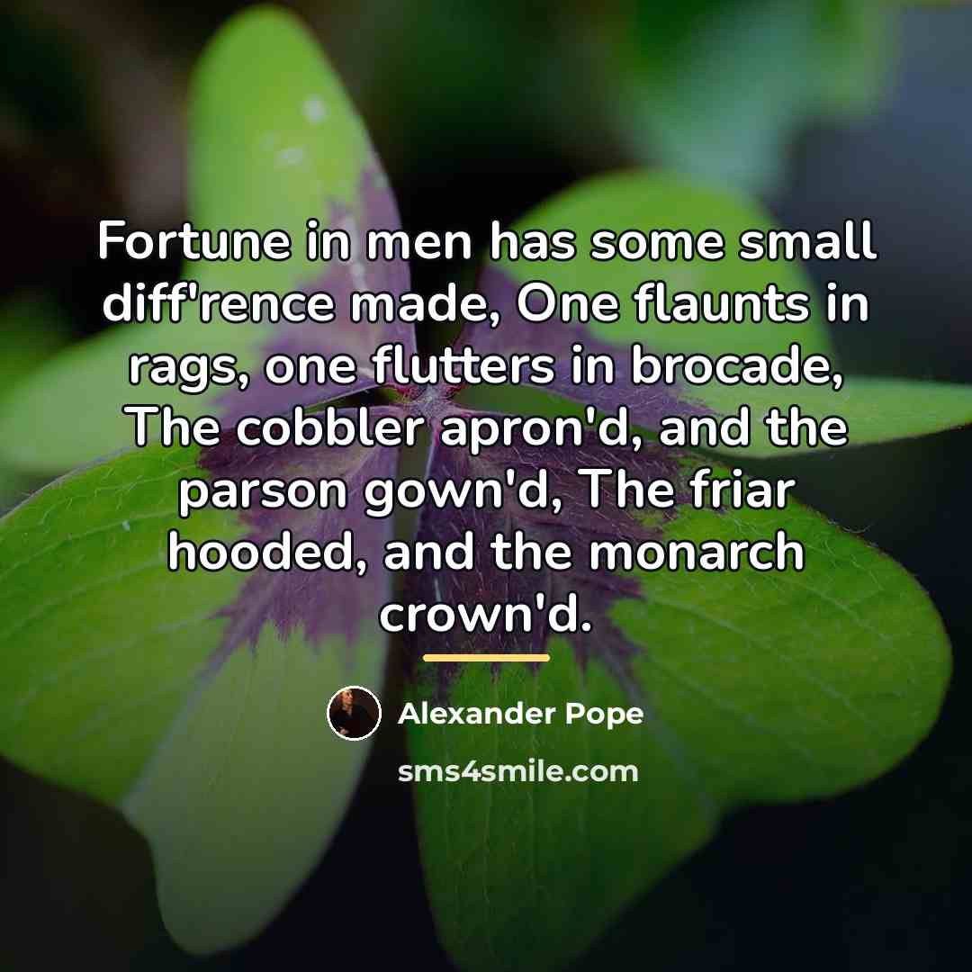 “Fortune in men has some small diff'rence made, One flaunts…” quote by Alexander Pope