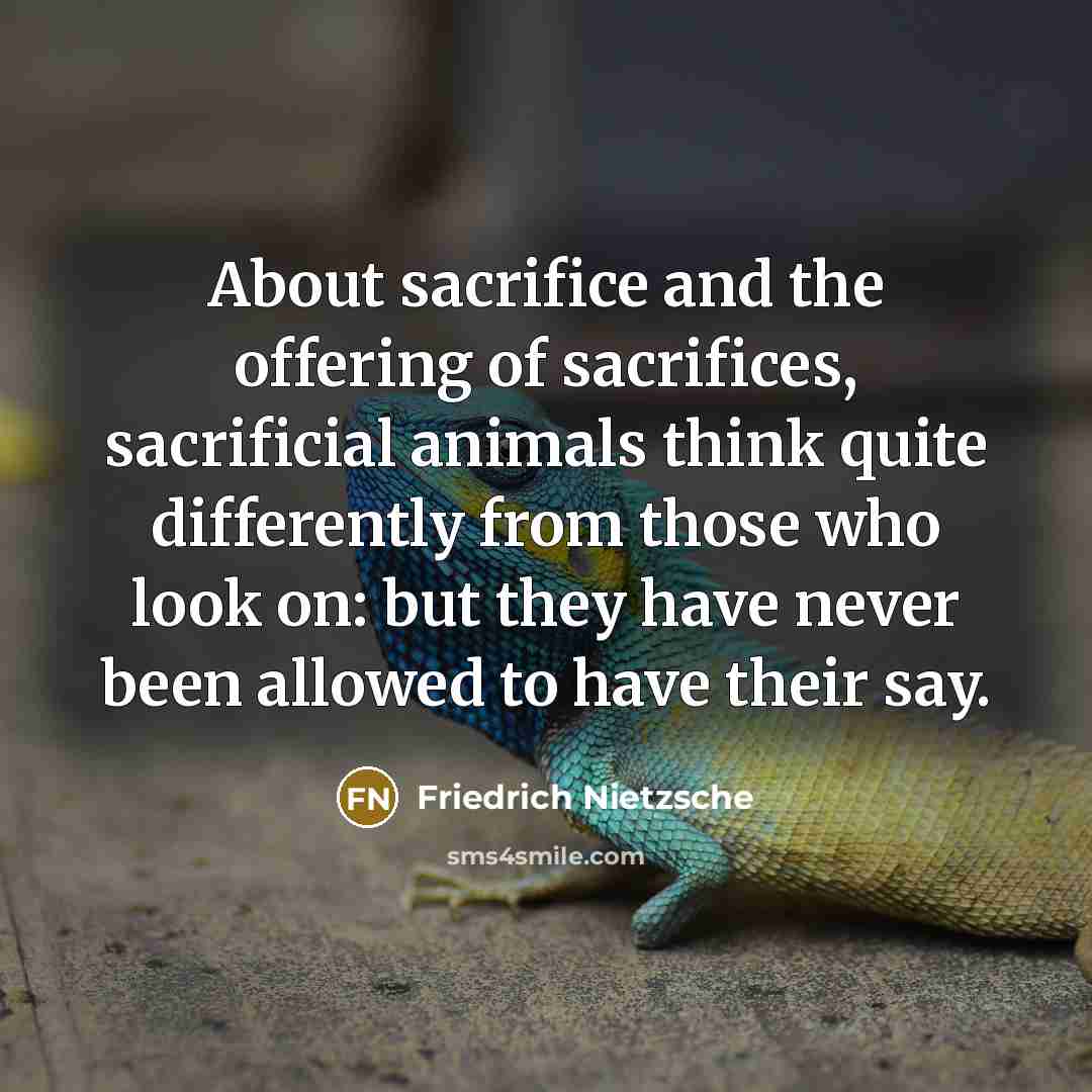 “About sacrifice and the offering of sacrifices, sacrificial animals think…” quote by Friedrich Nietzsche