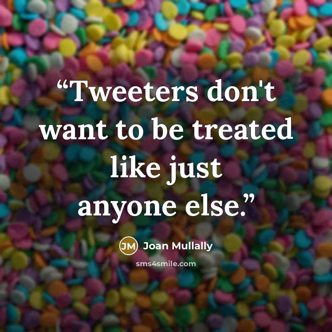 “Tweeters don't want to be treated like just anyone else.” quote by Joan Mullally