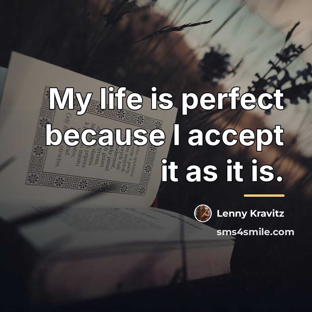 “My life is perfect because I accept it as it…” quote by Lenny Kravitz