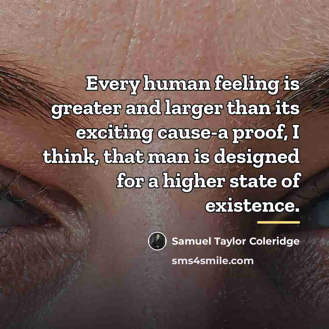 “Every human feeling is greater and larger than its exciting…” quote by Samuel Taylor Coleridge