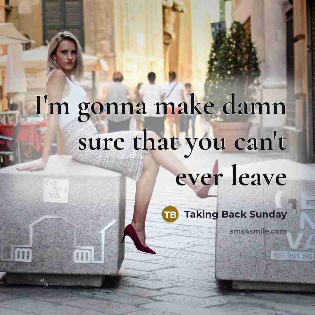 “I'm gonna make damn sure that you can't ever leave…” quote by Taking Back Sunday
