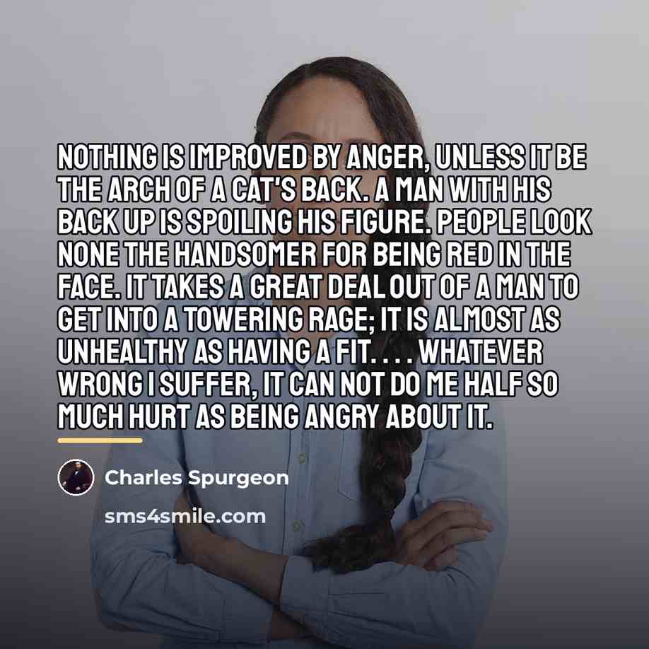 “Nothing is improved by anger, unless it be the arch…” quote by Charles Spurgeon