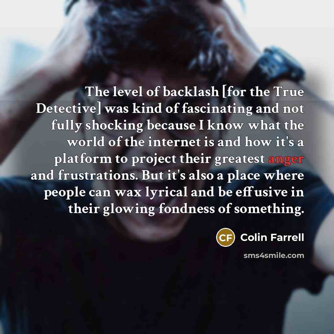 “The level of backlash [for the True Detective] was kind…” quote by Colin Farrell