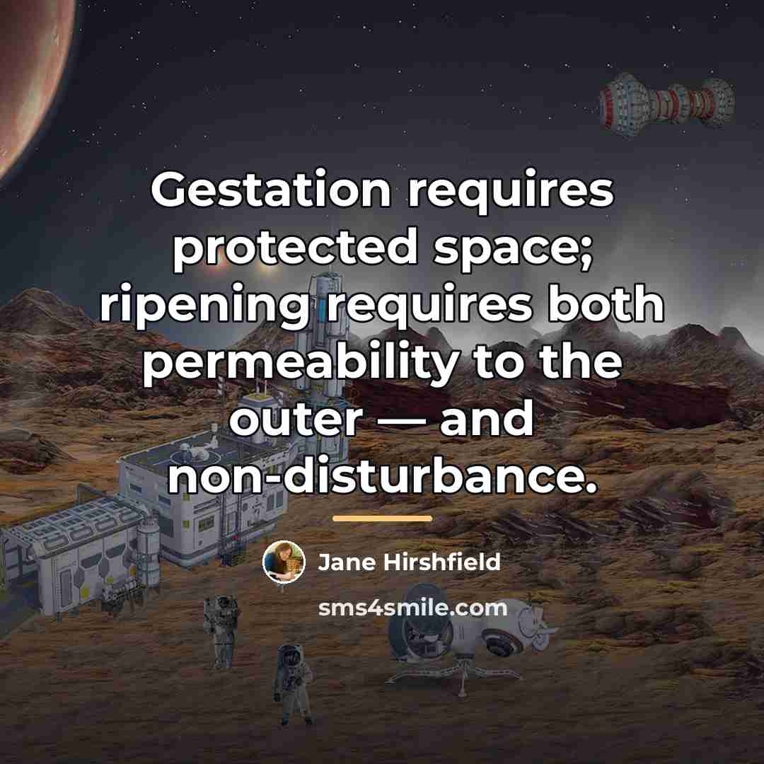 “Gestation requires protected space; ripening requires both permeability to the…” quote by Jane Hirshfield