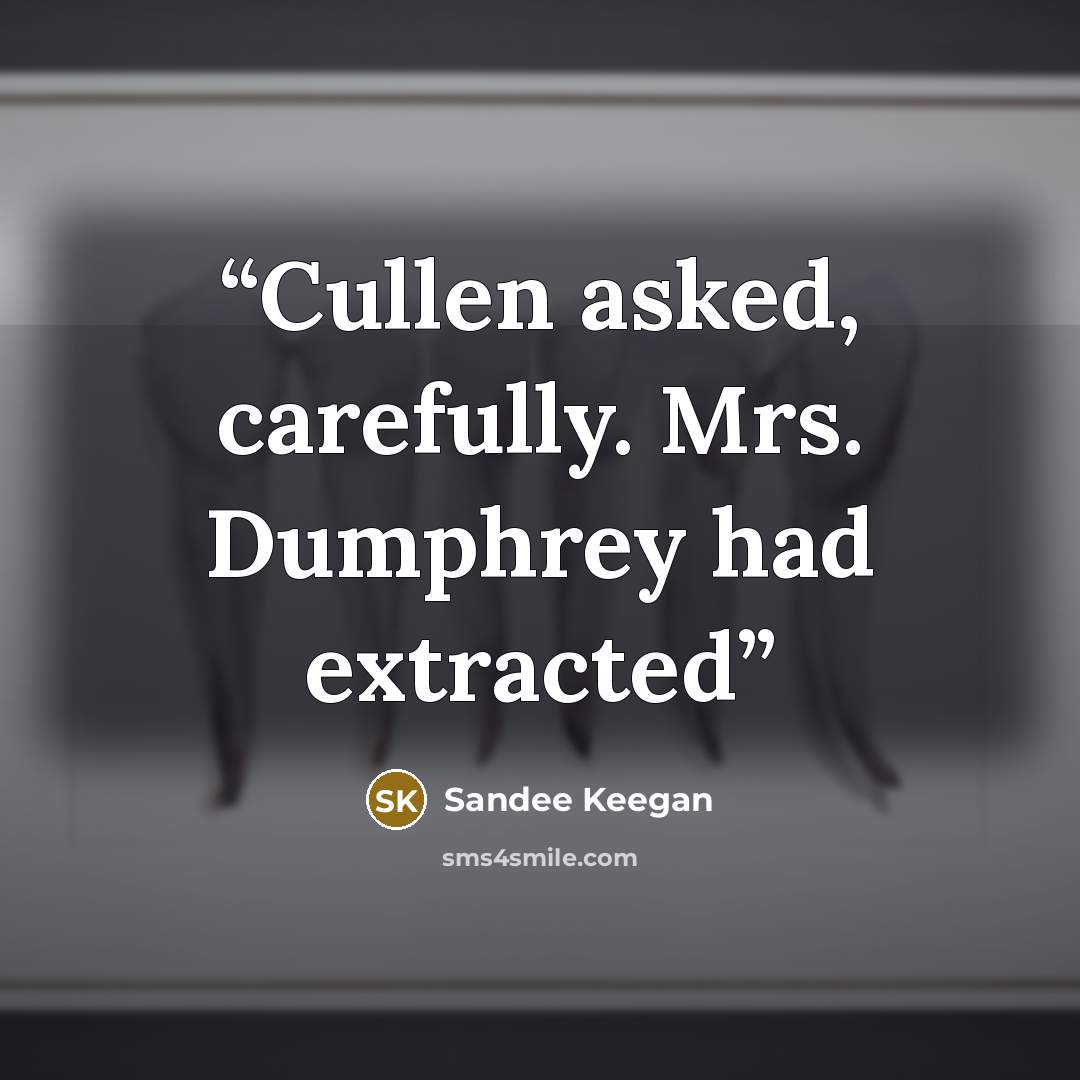 “Cullen asked, carefully. Mrs. Dumphrey had extracted” quote by Sandee Keegan