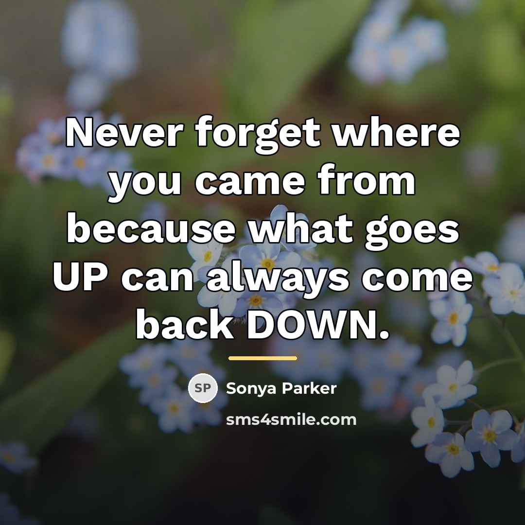 “Never forget where you came from because what goes UP…” quote by SONYA PARKER