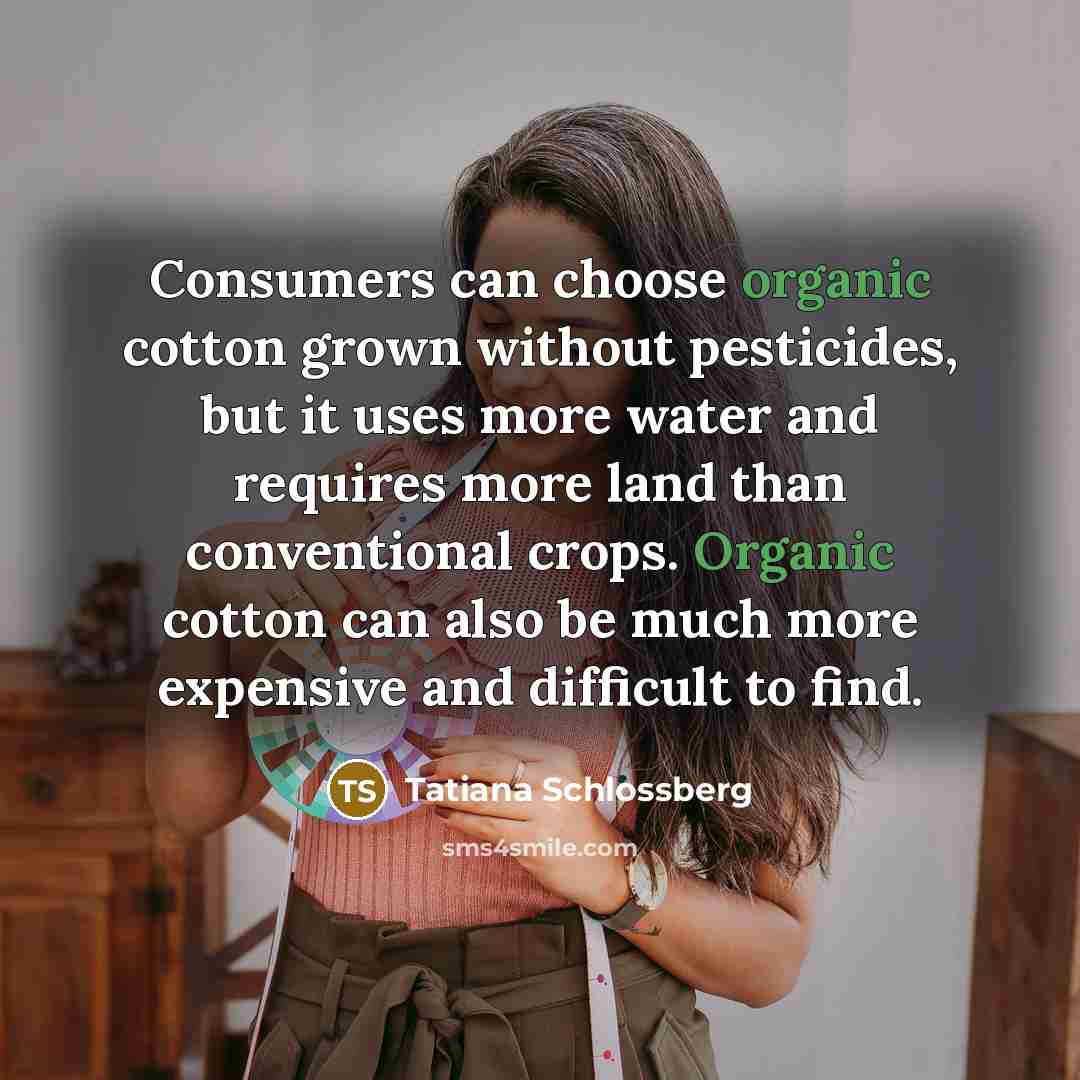 “Consumers can choose organic cotton grown without pesticides, but it…” quote by Tatiana Schlossberg