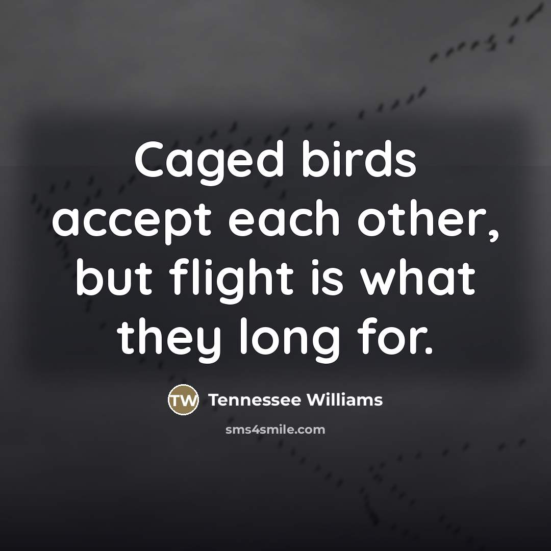 “Caged birds accept each other, but flight is what they…” quote by Tennessee Williams