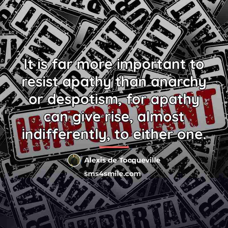 “It is far more important to resist apathy than anarchy…” quote by Alexis de Tocqueville