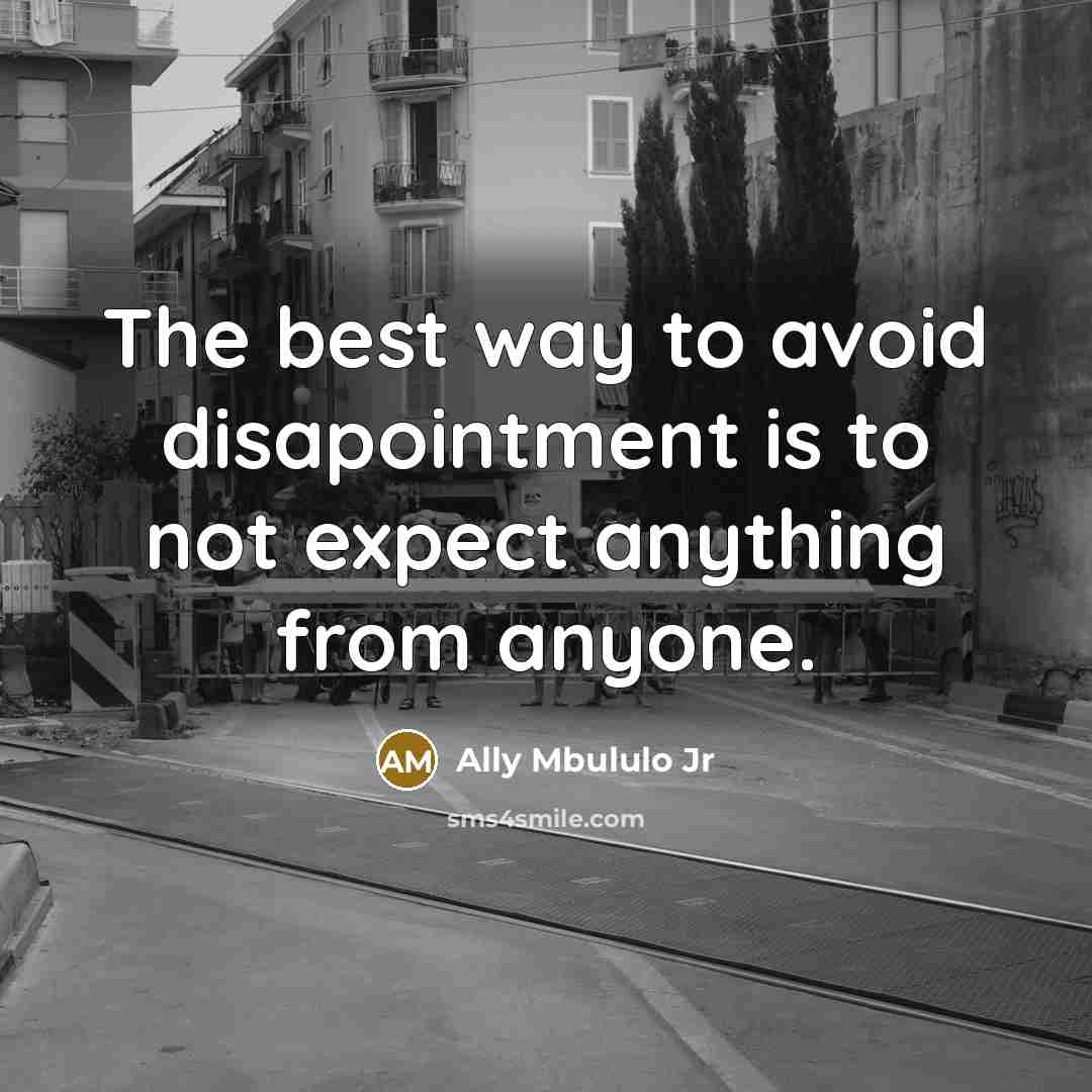 “The best way to avoid disapointment is to not expect anything from anyone.” quote by Ally Mbululo Jr