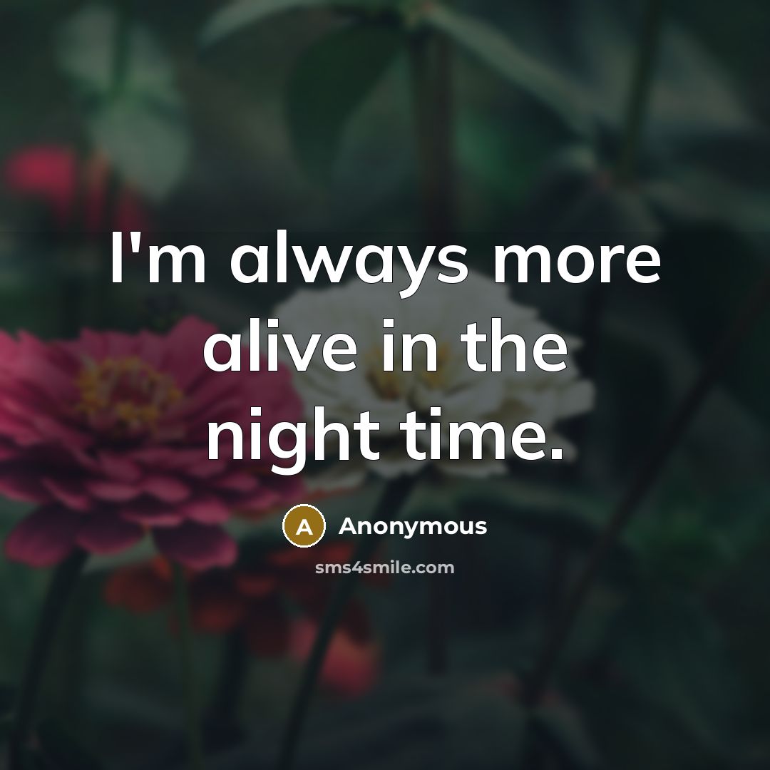 “I'm always more alive in the night time.” quote by Anonymous