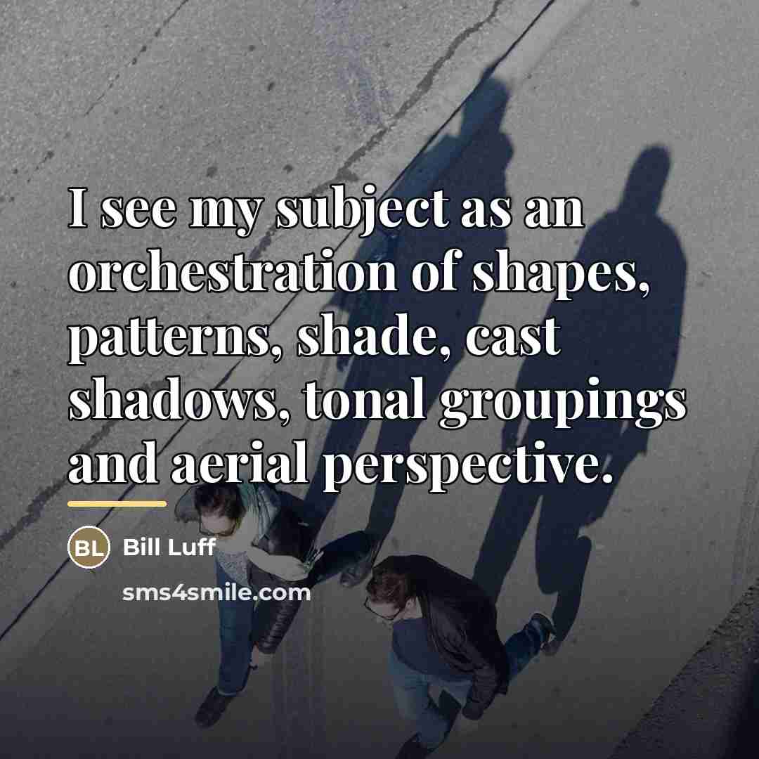 “I see my subject as an orchestration of shapes, patterns,…” quote by Bill Luff