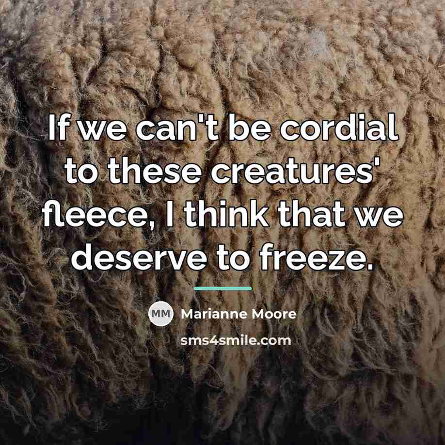 “If we can't be cordial to these creatures' fleece, I…” quote by Marianne Moore
