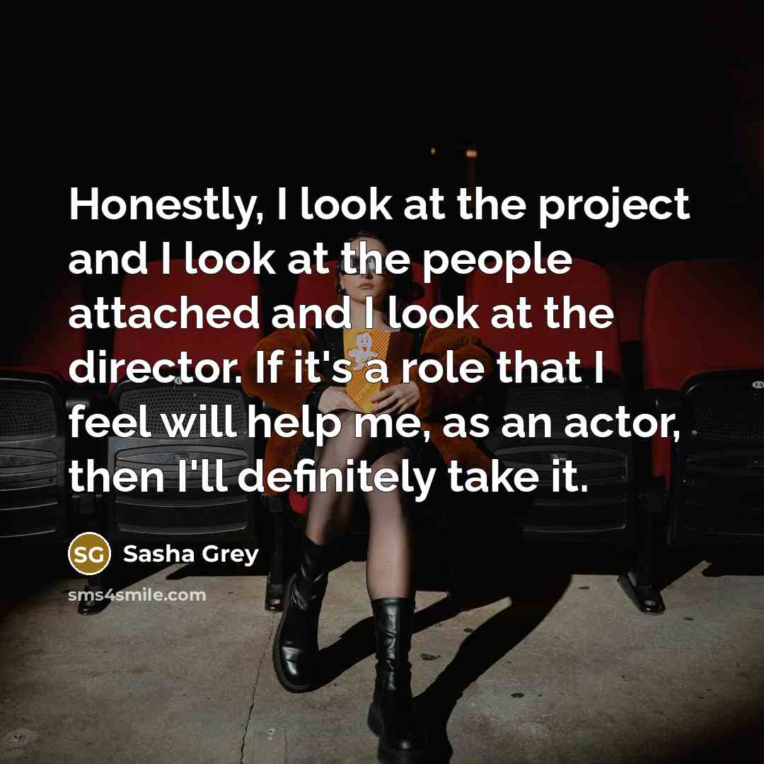 “Honestly, I look at the project and I look at…” quote by Sasha Grey