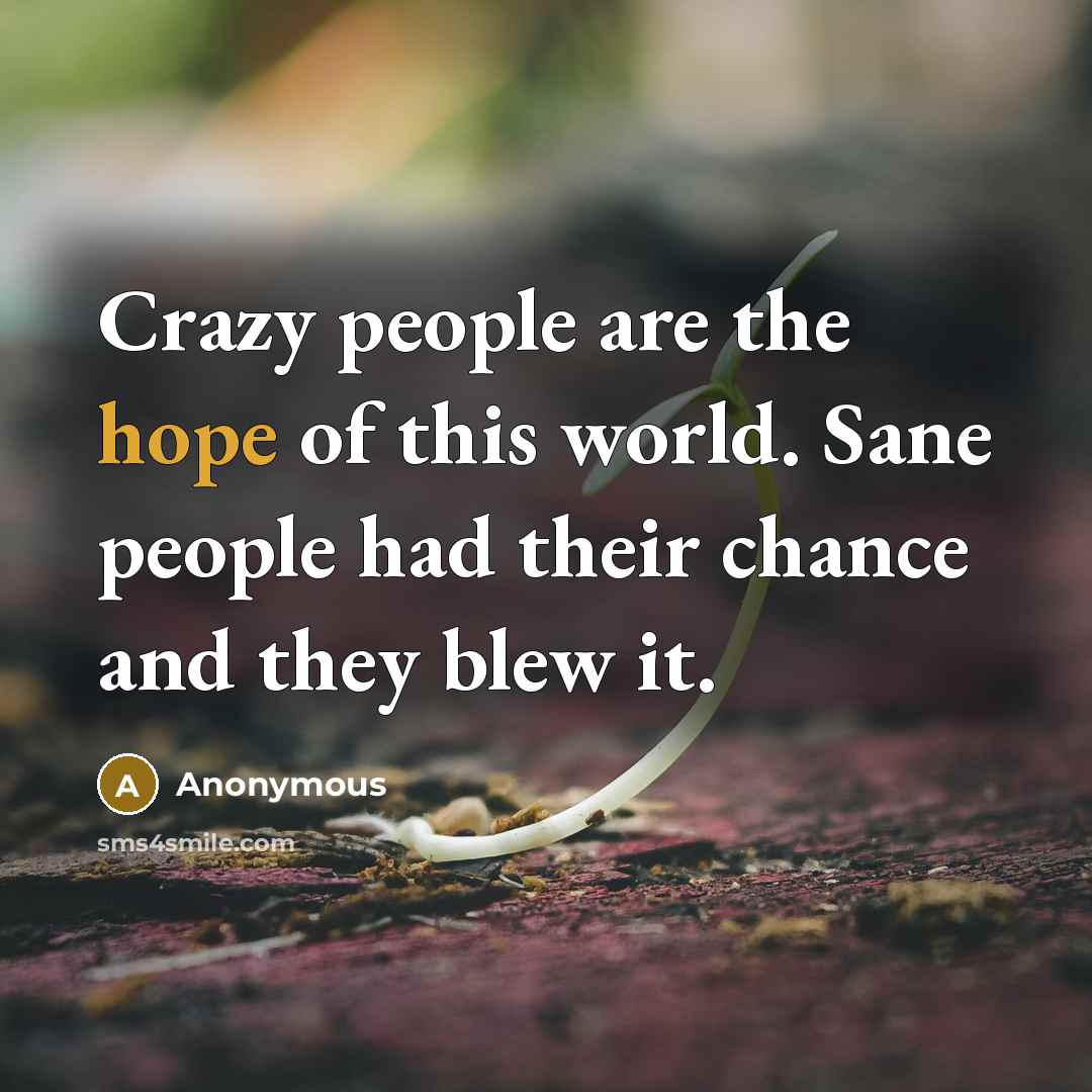 “Crazy people are the hope of this world. Sane people had their chance and they blew it.” quote by Anonymous