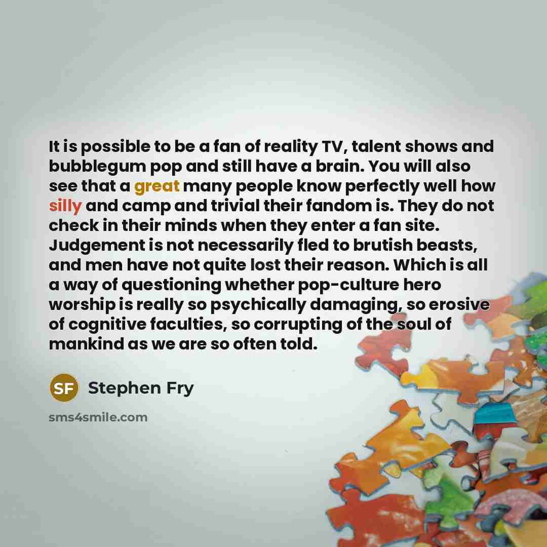 “It is possible to be a fan of reality TV,…” quote by Stephen Fry