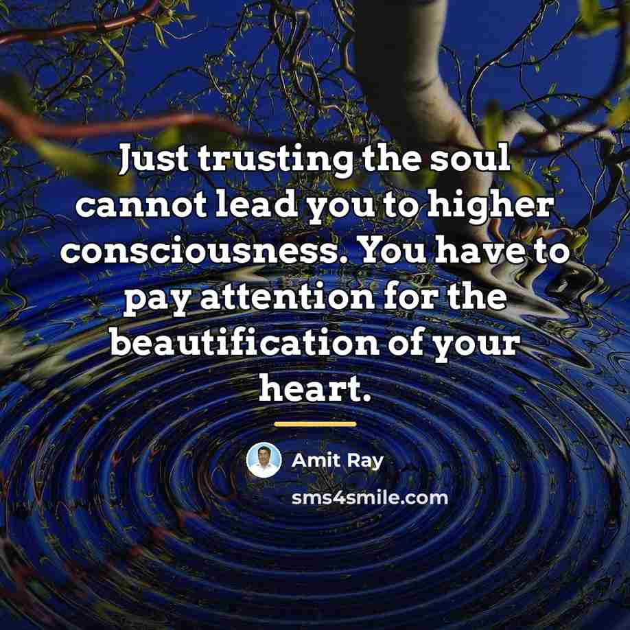“Just trusting the soul cannot lead you to higher consciousness.…” quote by Amit Ray
