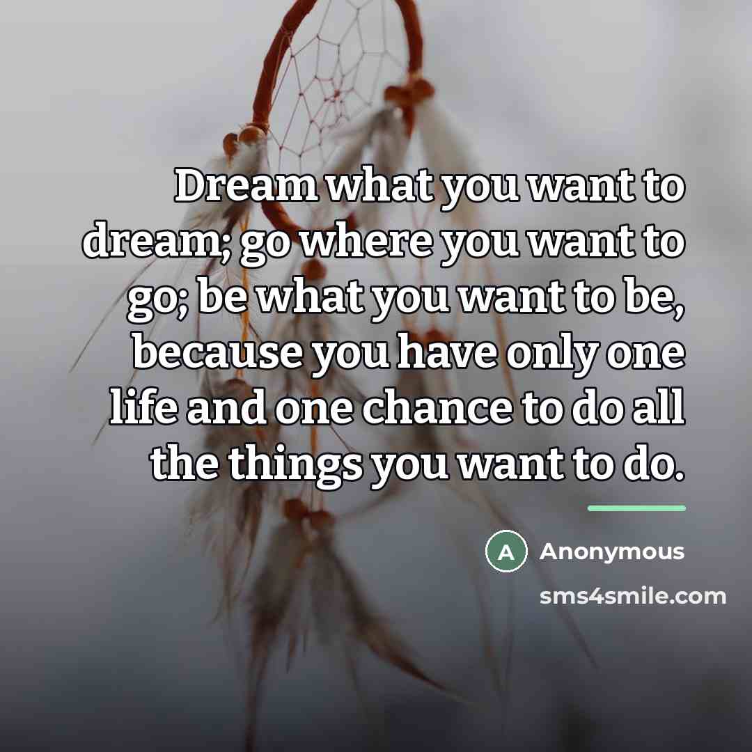 “Dream what you want to dream; go where you want…” quote by Anonymous