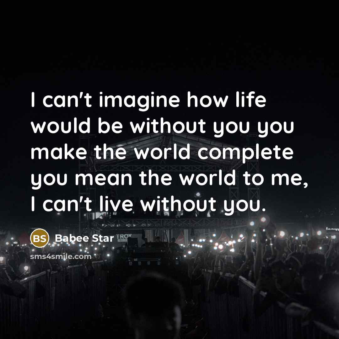 “I can't imagine how life would be without you you make the world complete you mean the world to me, I can't live without you.” quote by Babee Star