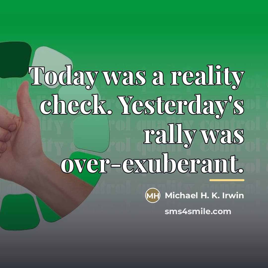 “Today was a reality check. Yesterday's rally was over-exuberant.…” quote by Michael H. K. Irwin