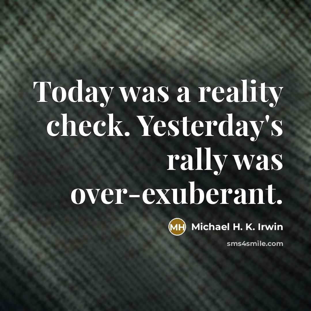 “Today was a reality check. Yesterday's rally was over-exuberant.” quote by Michael H. K. Irwin