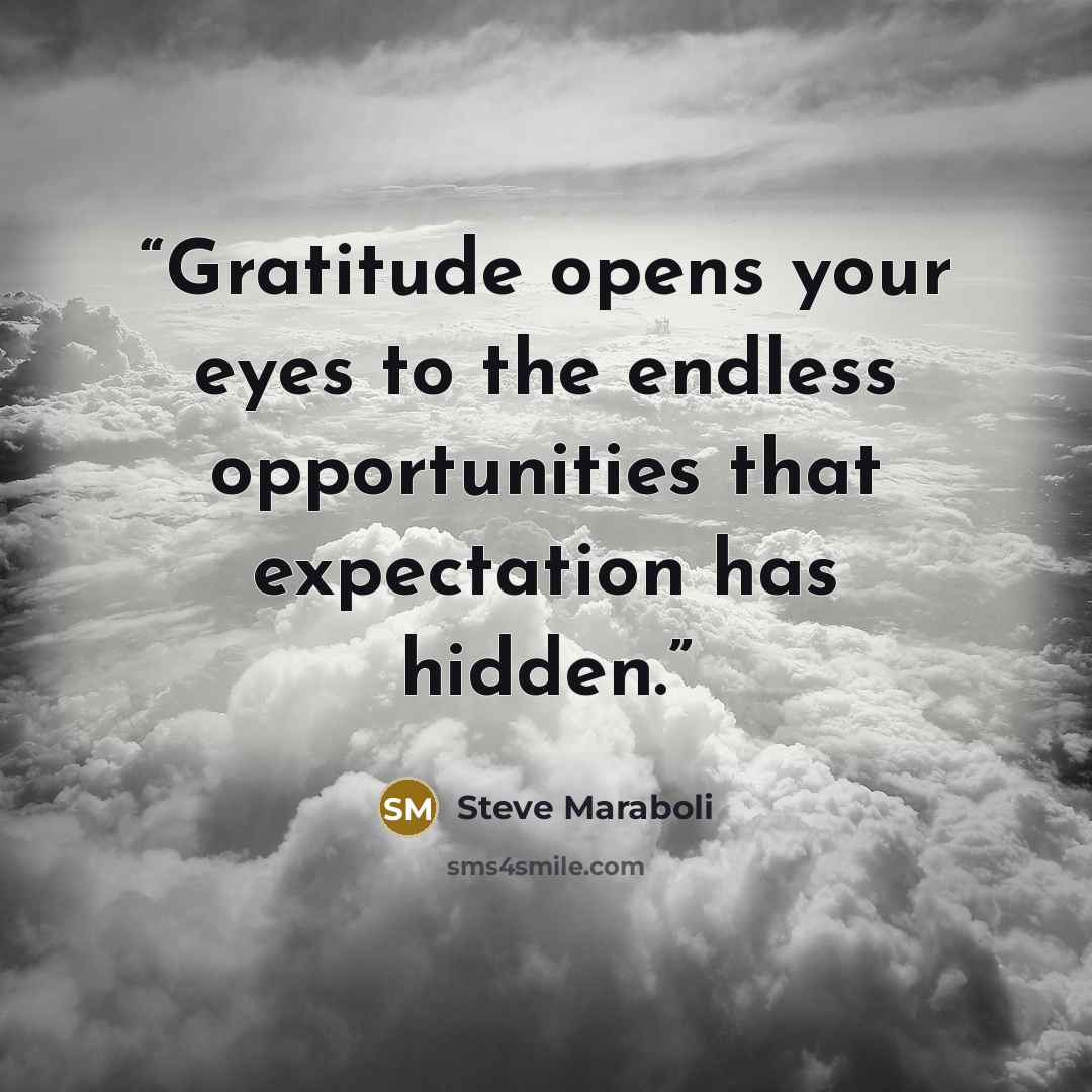 “Gratitude opens your eyes to the endless opportunities that expectation has hidden.” quote by Steve Maraboli