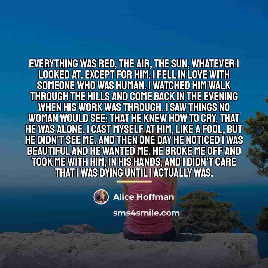 “Everything was red, the air, the sun, whatever I looked…” quote by Alice Hoffman