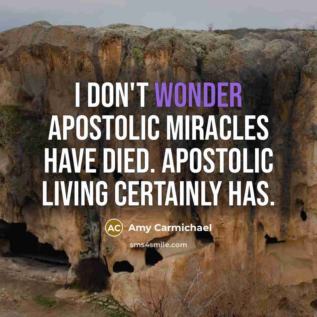 “I don't wonder apostolic miracles have died. Apostolic living certainly…” quote by Amy Carmichael
