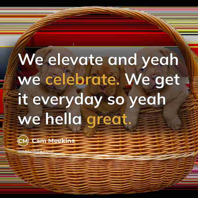 “We elevate and yeah we celebrate. We get it everyday so yeah we hella great.” quote by Cam Meekins