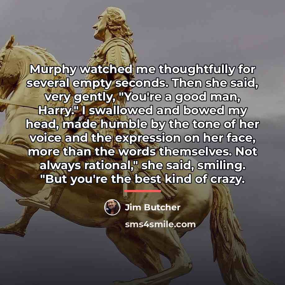 “Murphy watched me thoughtfully for several empty seconds. Then she…” quote by Jim Butcher