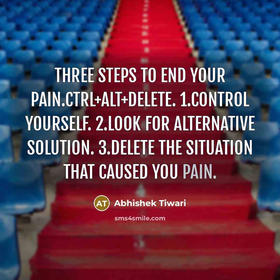 “Three Steps to End your PAIN.CTRL+ALT+DELETE. 1.CONTROL yourself. 2.Look for…” quote by Abhishek Tiwari
