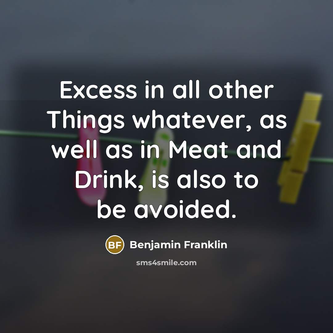 “Excess in all other Things whatever, as well as in Meat and Drink, is also to be avoided.” quote by Benjamin Franklin