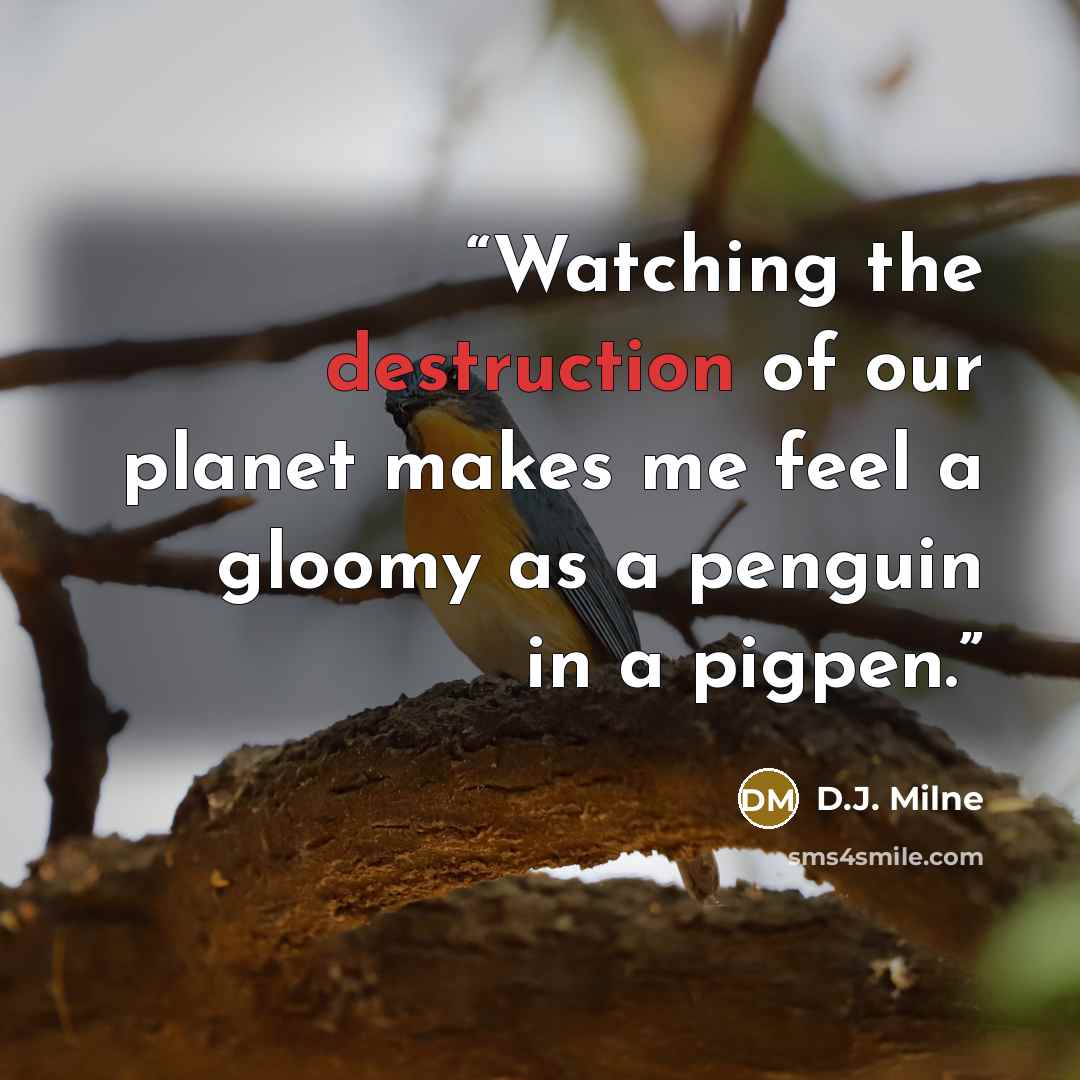 “Watching the destruction of our planet makes me feel a gloomy as a penguin in a pigpen.” quote by D.J. Milne