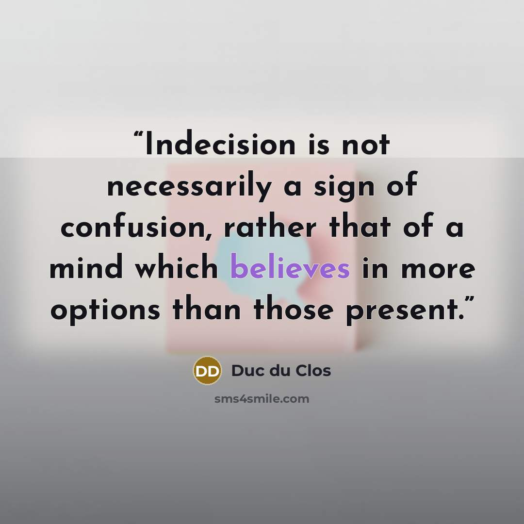 “Indecision is not necessarily a sign of confusion, rather that of a mind which believes in more options than those present.” quote by Duc du Clos